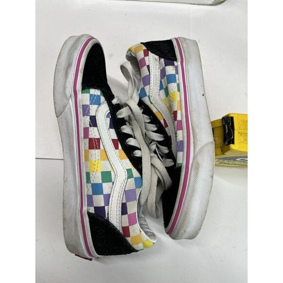 Vans Old School Rainbow Checkered Sneakers Skate Shoes Youth 1.5 US Black Suede - Picture 7 of 9
